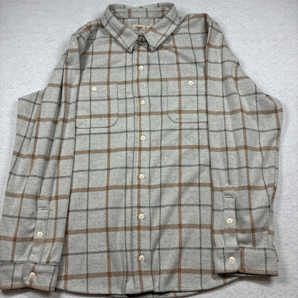Faherty Womens Open Tundra Windowpane Legend Sweater Shirt Oatmeal Brown 2XL XXL